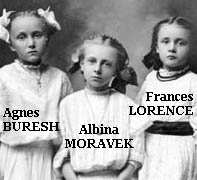first cousins : Agnes BURESH, Albina MORAVEK & Frances LORENCE c1906 Esbon, Jewell Co. KS