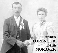 wedding Anton F LORENCE 1869-1957 & Delia C MORAVEK 1874-1921 - Esbon, Jewell Co. KS 30 May 1893