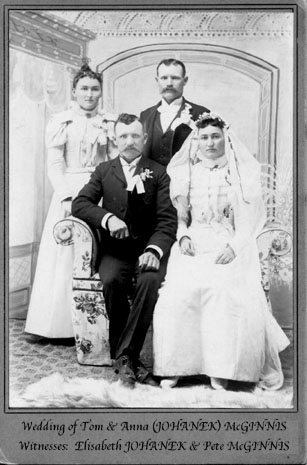 Thomas McGINNIS + Anna JOHANEK wedding, Esbon Kansas 15 February 1898, Witnesses : 