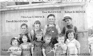 Don, Darrell, Connie & Larry McGINNIS; Robert, Orva Lou,Gary, Doyle LORENCE;  Jolene & Gaily ROGERS, Esbon, Jewell Co. KS circa 1938