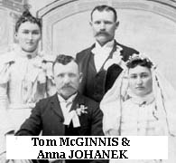 wedding of Thomas McGINNIS & Anna JOHANEK 15 Feb 1898 Esbon, Jewell Co. KS witnesses Elisabeth JOHANEK & Pete McGUINNIS